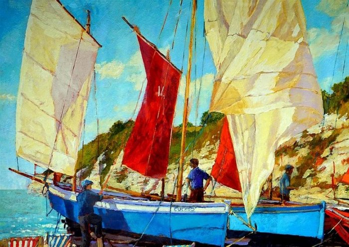 Oil Painting Boat Oil Painting Artistic Artwork 